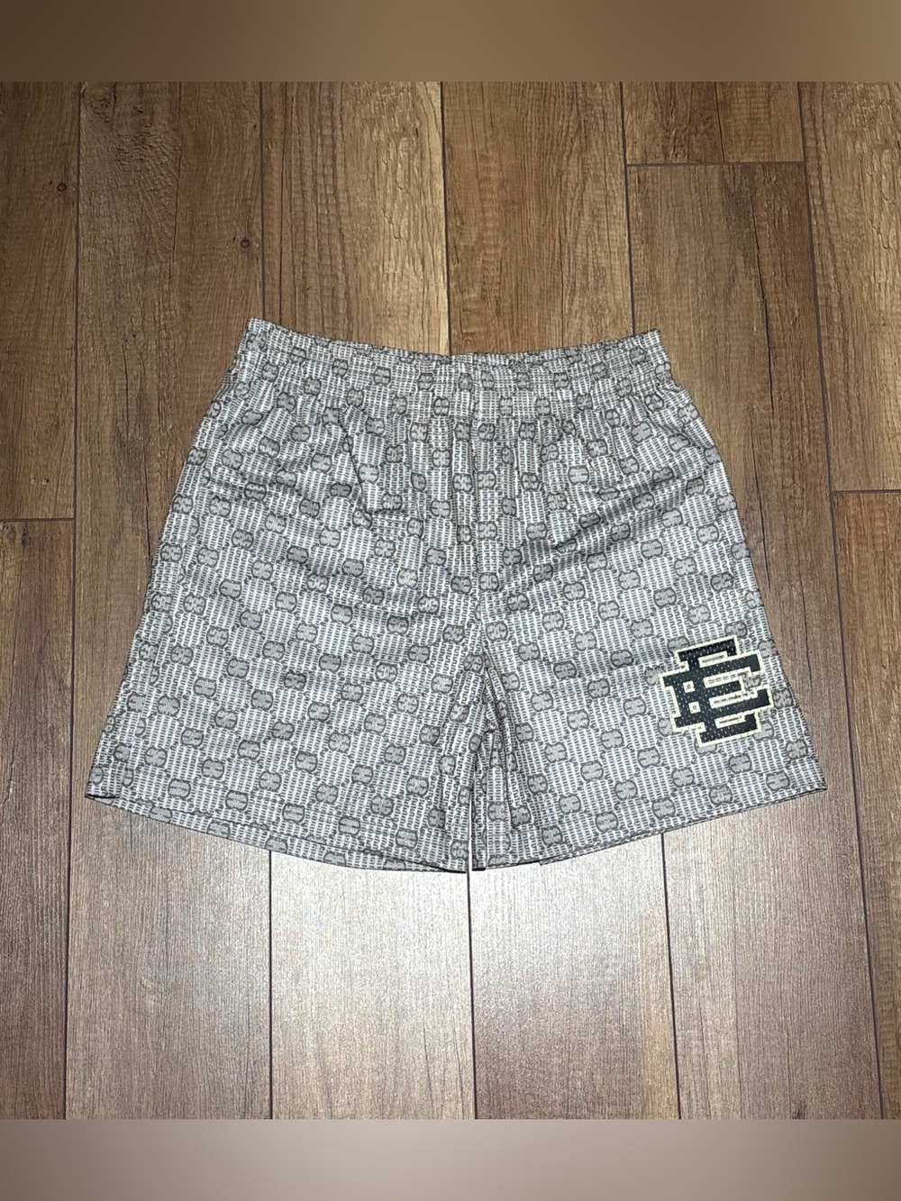 Eric Emanuel EE x Gucci  Gray and Black Patterned Athletic Mesh Shorts